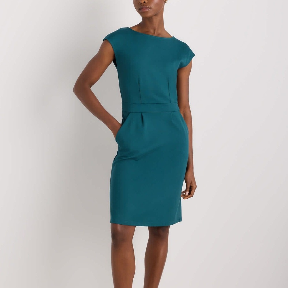 Quince Ultra-Stretch Ponte Cap Sleeve Dress Ocean Green Large New With Tags